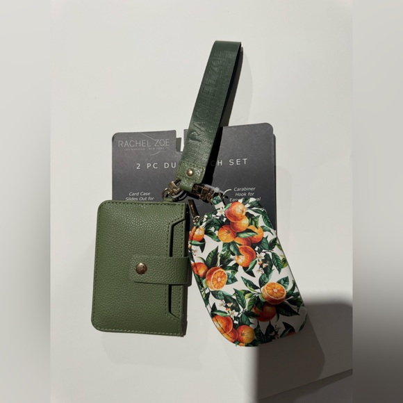 Rachel Zoe Handbags - Rachel Zoe Green Card Holder and Orange Print Pouch